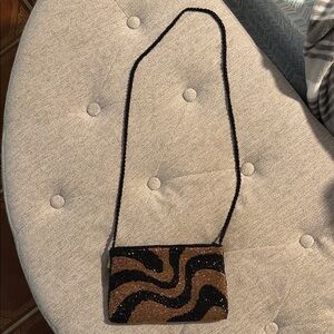 Saks Fifth Avenue Black and Brown Beaded Mini Crossbody
